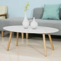 SoBuy Wood White Living Room Oval Coffee Table,FBT61-W -Living Room Furniture Store 6614226 4