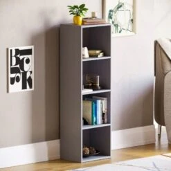 Living Room Furniture Store 21 Oxford 4 Tier Cube Bookcase Shelving Storage Unit, Grey