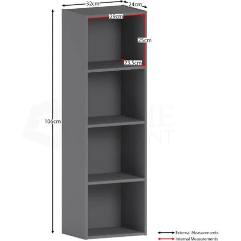 Oxford 4 Tier Cube Bookcase Shelving Storage Unit, Grey 4 Oxford 4 Tier Cube Bookcase Shelving Storage Unit, Grey - Image 2