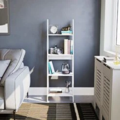 Bristol 4 Tier Ladder Shelf Storage Rack Wood Bookcase Shelving Unit Display Stand, White -Living Room Furniture Store 66167908 3