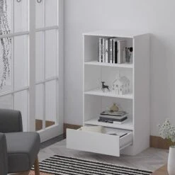 Maldon Matt White Bookcase 3 Open Bookshelf 120cm Tall -Living Room Furniture Store 67331015 3