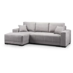 Honeypot - Sofa Cimiano - Corner Sofa Bed - Storage - Fabric - Black Grey White (All Grey, Left Hand Corner)