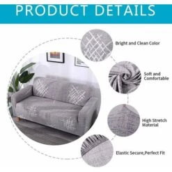 Stretch Sofa Cover Universal Elastic Sofa Cover Fitted Sofa Protector (Dark Grey,2 Seater) -Living Room Furniture Store 67935160 3