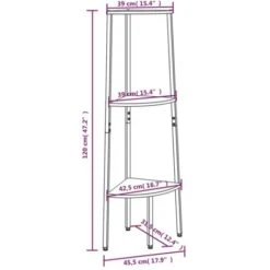 3-Tier Corner Shelf Dark Brown And Black 45.5x31.5x120 Cm VidaXL -Living Room Furniture Store 68352206 3