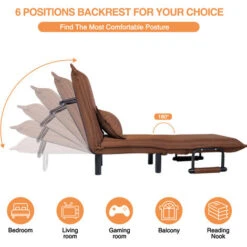 Puluomis 3-In-1 Single Sofa Bed, Folding Armchair, Sleeper, Lounge Couch Seat, With Adjustable Backrest, Pillow, Brown -Living Room Furniture Store 68565679 2