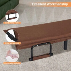 Puluomis 3-In-1 Single Sofa Bed, Folding Armchair, Sleeper, Lounge Couch Seat, With Adjustable Backrest, Pillow, Brown -Living Room Furniture Store 68565679 4