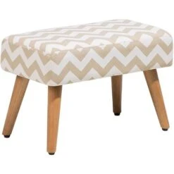 Modern Retro Upholstered Occasional Footstool Wooden Legs Beige Takoma