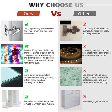 ELEGANT Display Cabinet 1 Door Modern LED Lights High Gloss Sideboard In White, 750 X 350 X 830 Mm Storage Cabinet With 5mm Tempered Glass Shelves 7 ELEGANT Display Cabinet 1 Door Modern LED Lights High Gloss Sideboard In White, 750 X 350 X 830 Mm Storage Cabinet With 5mm Tempered Glass Shelves - Image 5