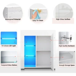 ELEGANT High Gloss Front Display Cabinet Modern Design Showcase Cabinet With 5mm Tempered Glass Shelves, White 750 X 350 X 830 Mm -Living Room Furniture Store 69469681 4