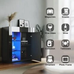 ELEGANT High Gloss Front Display Cabinet Modern Design Showcase Cabinet With 5mm Tempered Glass Shelves, Black 750 X 350 X 830 Mm -Living Room Furniture Store 69469682 3