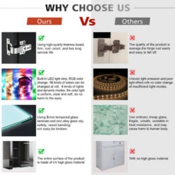 ELEGANT Display Cabinet Black 1 Door High Gloss Sideboard, 750 X 350 X 830 Mm LED Light Storage Cabinet With 5mm Tempered Glass Shelves -Living Room Furniture Store 69469685 5