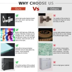 ELEGANT Display Cabinet Black 600 X 350 X 1650 Mm High Gloss Sideboard With Double 5mm Safety Tempered Glass Shelves, LED Light Storage Cabinet -Living Room Furniture Store 69469689 5