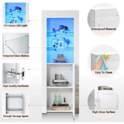 ELEGANT Display Cabinet 600 X 350 X 1650 Mm White High Gloss Storage Cabinet With Double 5mm Safety Tempered Glass Shelves, LED Light Sideboard -Living Room Furniture Store 69469691 4
