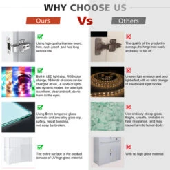 ELEGANT Display Cabinet 600 X 350 X 1650 Mm White High Gloss Storage Cabinet With Double 5mm Safety Tempered Glass Shelves, LED Light Sideboard -Living Room Furniture Store 69469691 5