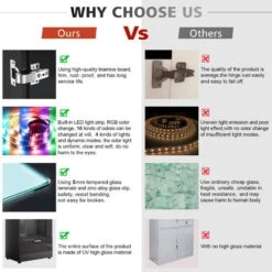 ELEGANT Display Cabinet High Gloss Storage Cabinet In Black, 600 X 400 X 1870 Mm Bookcase With 5mm Safety Tempered Glass And Wood Shelves, LED Lights 11 ELEGANT Display Cabinet High Gloss Storage Cabinet In Black, 600 X 400 X 1870 Mm Bookcase With 5mm Safety Tempered Glass And Wood Shelves, LED Lights -Living Room Furniture Store 69469695 5