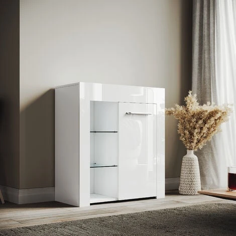 ELEGANT Modern LED Small Display Cabinet In White High Gloss 830 X 750 X 35 Mm Cupboard With 5mm Tempered Safety Glass Shelves Sideboard Unit For Living Room 3 ELEGANT Modern LED Small Display Cabinet In White High Gloss 830 X 750 X 35 Mm Cupboard With 5mm Tempered Safety Glass Shelves Sideboard Unit For Living Room