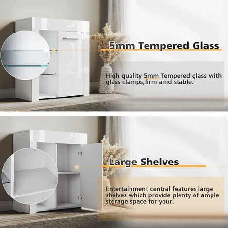 ELEGANT Modern LED Small Display Cabinet In White High Gloss 830 X 750 X 35 Mm Cupboard With 5mm Tempered Safety Glass Shelves Sideboard Unit For Living Room 5 ELEGANT Modern LED Small Display Cabinet In White High Gloss 830 X 750 X 35 Mm Cupboard With 5mm Tempered Safety Glass Shelves Sideboard Unit For Living Room - Image 3