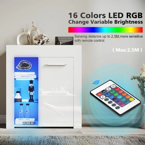 ELEGANT Modern LED Small Display Cabinet In White High Gloss 830 X 750 X 35 Mm Cupboard With 5mm Tempered Safety Glass Shelves Sideboard Unit For Living Room 6 ELEGANT Modern LED Small Display Cabinet In White High Gloss 830 X 750 X 35 Mm Cupboard With 5mm Tempered Safety Glass Shelves Sideboard Unit For Living Room - Image 4