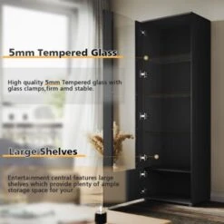 ELEGANT Modern LED Tall Display Cabinet In Black High Gloss 1870 X 600 X 40 Mm Cupboard With 5mm Tempered Safety Glass Shelves Sideboard Unit For Living Room -Living Room Furniture Store 69498013 3