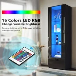 ELEGANT Modern LED Tall Display Cabinet In Black High Gloss 1870 X 600 X 40 Mm Cupboard With 5mm Tempered Safety Glass Shelves Sideboard Unit For Living Room -Living Room Furniture Store 69498013 4