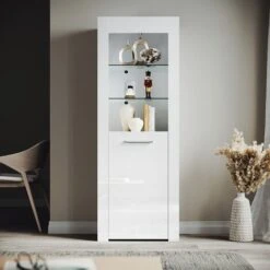 ELEGANT Modern LED Large Display Cabinet In White High Gloss 1650 X 600 X 35 Mm Cupboard With 5mm Tempered Safety Glass Shelves Sideboard Unit For Living Room -Living Room Furniture Store 69498070 2