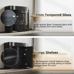 ELEGANT Modern LED Small Display Cabinet In Black High Gloss 830 X 750 X 35 Mm Cupboard With 5mm Tempered Safety Glass Shelves Sideboard Unit For Living Room -Living Room Furniture Store 69498135 3