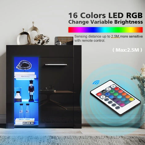 ELEGANT Designer Small Display Cabinet Cupboard In Black High Gloss Multicolour LED Lights 5mm Tempered Safety Glass Shelves 830 X 750 X 35 Mm 6 ELEGANT Designer Small Display Cabinet Cupboard In Black High Gloss Multicolour LED Lights 5mm Tempered Safety Glass Shelves 830 X 750 X 35 Mm - Image 4