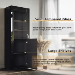 ELEGANT Modern LED Large Display Cabinet In Black High Gloss 1650 X 600 X 35 Mm Cupboard With 5mm Tempered Safety Glass Shelves Sideboard Unit For Living Room -Living Room Furniture Store 69498185 3