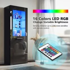 ELEGANT Modern LED Large Display Cabinet In Black High Gloss 1650 X 600 X 35 Mm Cupboard With 5mm Tempered Safety Glass Shelves Sideboard Unit For Living Room -Living Room Furniture Store 69498185 4