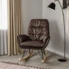 Livingandhome Brown Modern Leather Rocking Chair With Oak Runner -Living Room Furniture Store 69607966 1