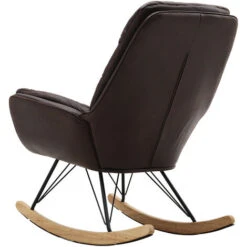 Livingandhome Brown Modern Leather Rocking Chair With Oak Runner 10 Livingandhome Brown Modern Leather Rocking Chair With Oak Runner -Living Room Furniture Store 69607966 4