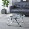 Livingandhome Round Coffee Table Modern Sofa Side Table With Glass Top,Silver -Living Room Furniture Store 69607987 1