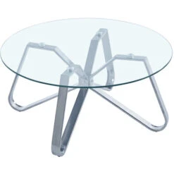 Livingandhome Round Coffee Table Modern Sofa Side Table With Glass Top,Silver 10 Livingandhome Round Coffee Table Modern Sofa Side Table With Glass Top,Silver -Living Room Furniture Store 69607987 4