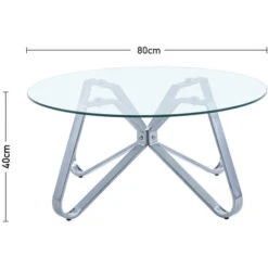 Livingandhome Round Coffee Table Modern Sofa Side Table With Glass Top,Silver 11 Livingandhome Round Coffee Table Modern Sofa Side Table With Glass Top,Silver -Living Room Furniture Store 69607987 5