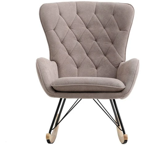 Livingandhome Grey Modern Upholstered Rocking Chair With Rubberwood Runner 5 Livingandhome Grey Modern Upholstered Rocking Chair With Rubberwood Runner - Image 3