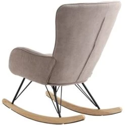 Livingandhome Grey Modern Upholstered Rocking Chair With Rubberwood Runner 10 Livingandhome Grey Modern Upholstered Rocking Chair With Rubberwood Runner -Living Room Furniture Store 69608000 4