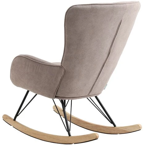 Livingandhome Grey Modern Upholstered Rocking Chair With Rubberwood Runner 6 Livingandhome Grey Modern Upholstered Rocking Chair With Rubberwood Runner - Image 4