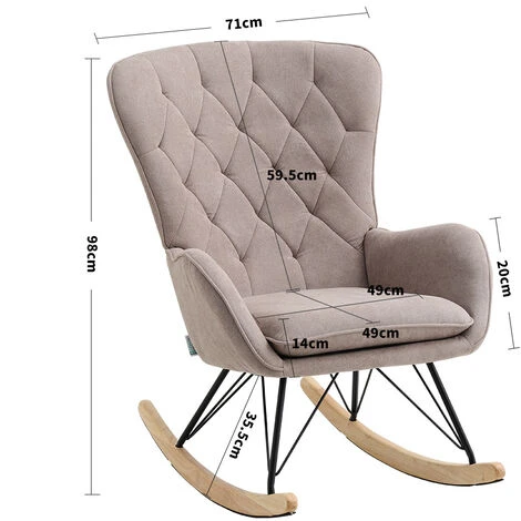 Livingandhome Grey Modern Upholstered Rocking Chair With Rubberwood Runner 7 Livingandhome Grey Modern Upholstered Rocking Chair With Rubberwood Runner - Image 5