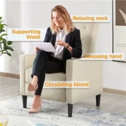 Yaheetech Fabric Recliner Chair Reclining Sofa, Beige -Living Room Furniture Store 69655138 3