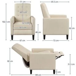 Yaheetech Fabric Recliner Chair Reclining Sofa, Beige -Living Room Furniture Store 69655138 5