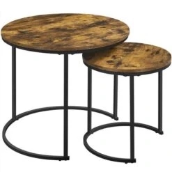 Yaheetech Nesting Coffee Table Set Round Coffee Table For Living Room, Rustic Brown