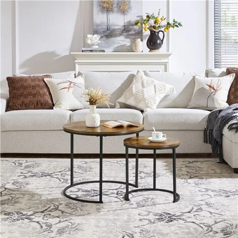 Yaheetech Nesting Coffee Table Set Round Coffee Table For Living Room, Rustic Brown 4 Yaheetech Nesting Coffee Table Set Round Coffee Table For Living Room, Rustic Brown - Image 2
