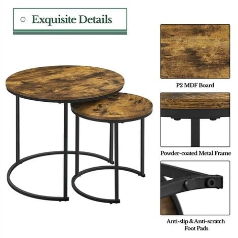 Yaheetech Nesting Coffee Table Set Round Coffee Table For Living Room, Rustic Brown 5 Yaheetech Nesting Coffee Table Set Round Coffee Table For Living Room, Rustic Brown - Image 3