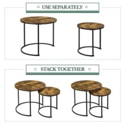 Yaheetech Nesting Coffee Table Set Round Coffee Table For Living Room, Rustic Brown 10 Yaheetech Nesting Coffee Table Set Round Coffee Table For Living Room, Rustic Brown -Living Room Furniture Store 69655141 4