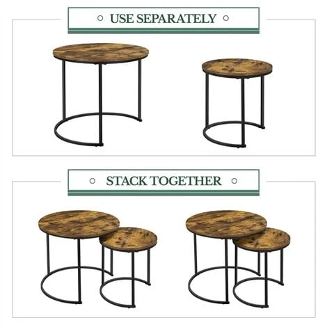 Yaheetech Nesting Coffee Table Set Round Coffee Table For Living Room, Rustic Brown 6 Yaheetech Nesting Coffee Table Set Round Coffee Table For Living Room, Rustic Brown - Image 4