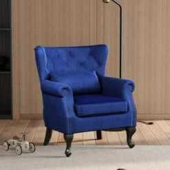 Livingandhome Blue Luxurious Button Armchair With Pillow -Living Room Furniture Store 69821072 2
