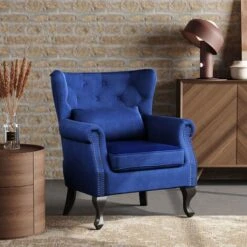Livingandhome Blue Luxurious Button Armchair With Pillow -Living Room Furniture Store 69821072 3