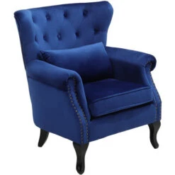 Livingandhome Blue Luxurious Button Armchair With Pillow -Living Room Furniture Store 69821072 4