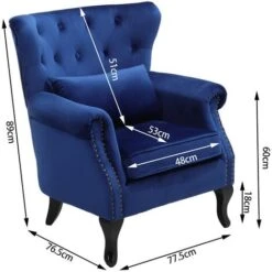 Livingandhome Blue Luxurious Button Armchair With Pillow -Living Room Furniture Store 69821072 5