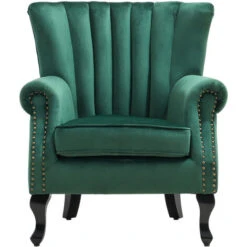 Livingandhome Green Velvet Armchair Sofa Chair With Black Legs 9 Livingandhome Green Velvet Armchair Sofa Chair With Black Legs -Living Room Furniture Store 69821081 3